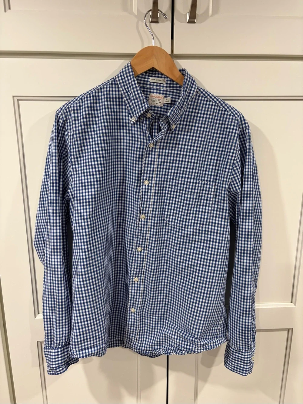 J. Crew Blue and White Gingham Button-Down Shirt